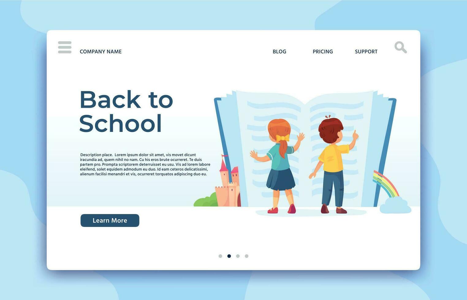 Back to School landing page. Education and study web page vector