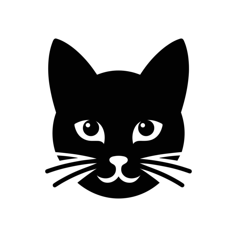 Playful and Simple Silhouetted Cartoon Cat Face Logo Icon vector