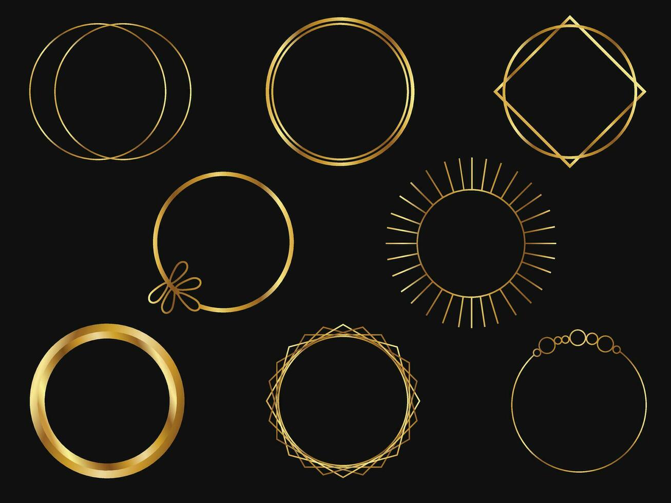 Metal frames, UI elements with exquisite decoration. Gold metal Frames of round shapes, frames for name, avatar for games medieval style vector
