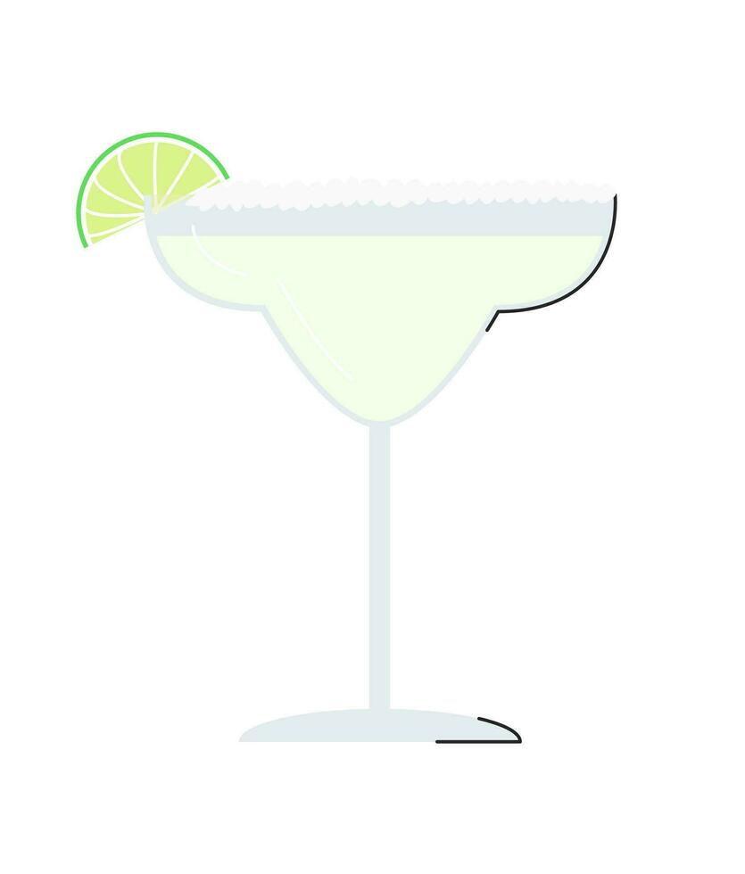 Margarita fall tequila based cocktail isolated. Popular green alcoholic drink with lime juice and salt on rim. Cold and fresh shaken beverage with blended ice. Appletini flat vector illustration