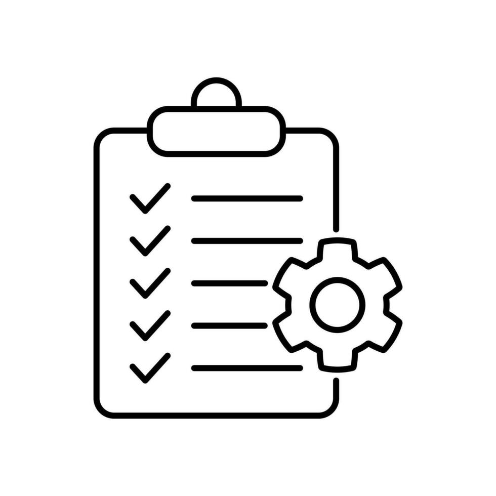 Clipboard with gear isolated icon. Technical support check list icon. Management flat icon concept. Software development. vector