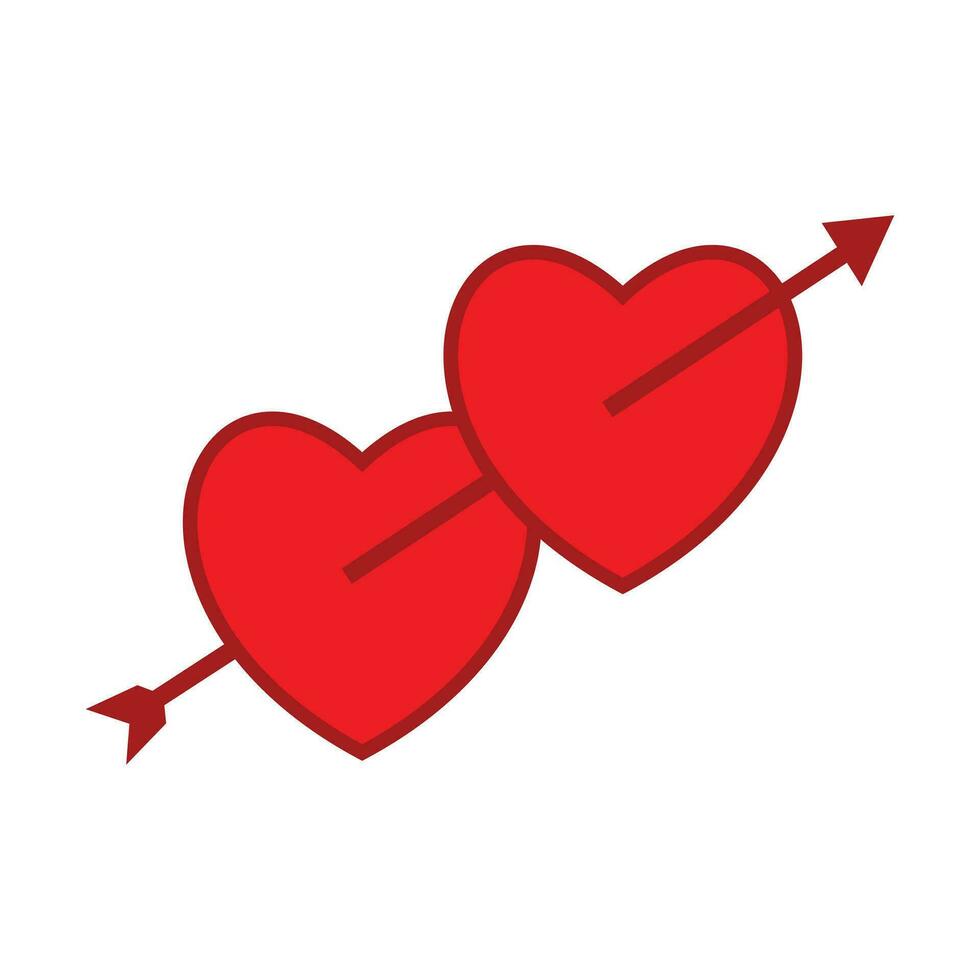 rojo corazón traspasado por un flecha en un blanco antecedentes. vector ilustración. corazón amor icono símbolo para elemento diseño enamorado, boda, feliz, salud y diario utilizar