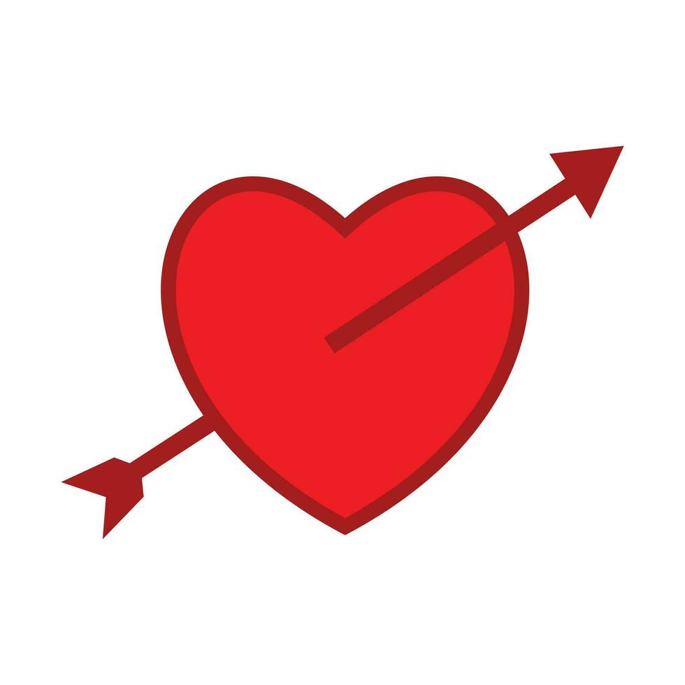Red heart pierced by an arrow. Love icon. Flat vector illustration. Heart love icon symbol for element design valentine, wedding, happy, health and daily use