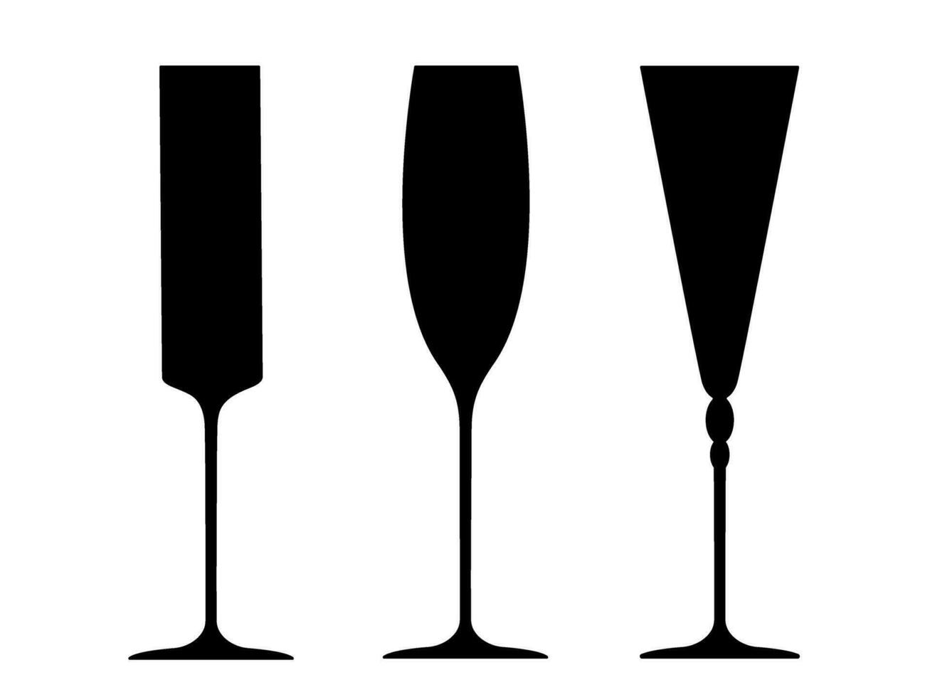 Black Icons of Wine Glasses. Vector illustration for menu and bottle design