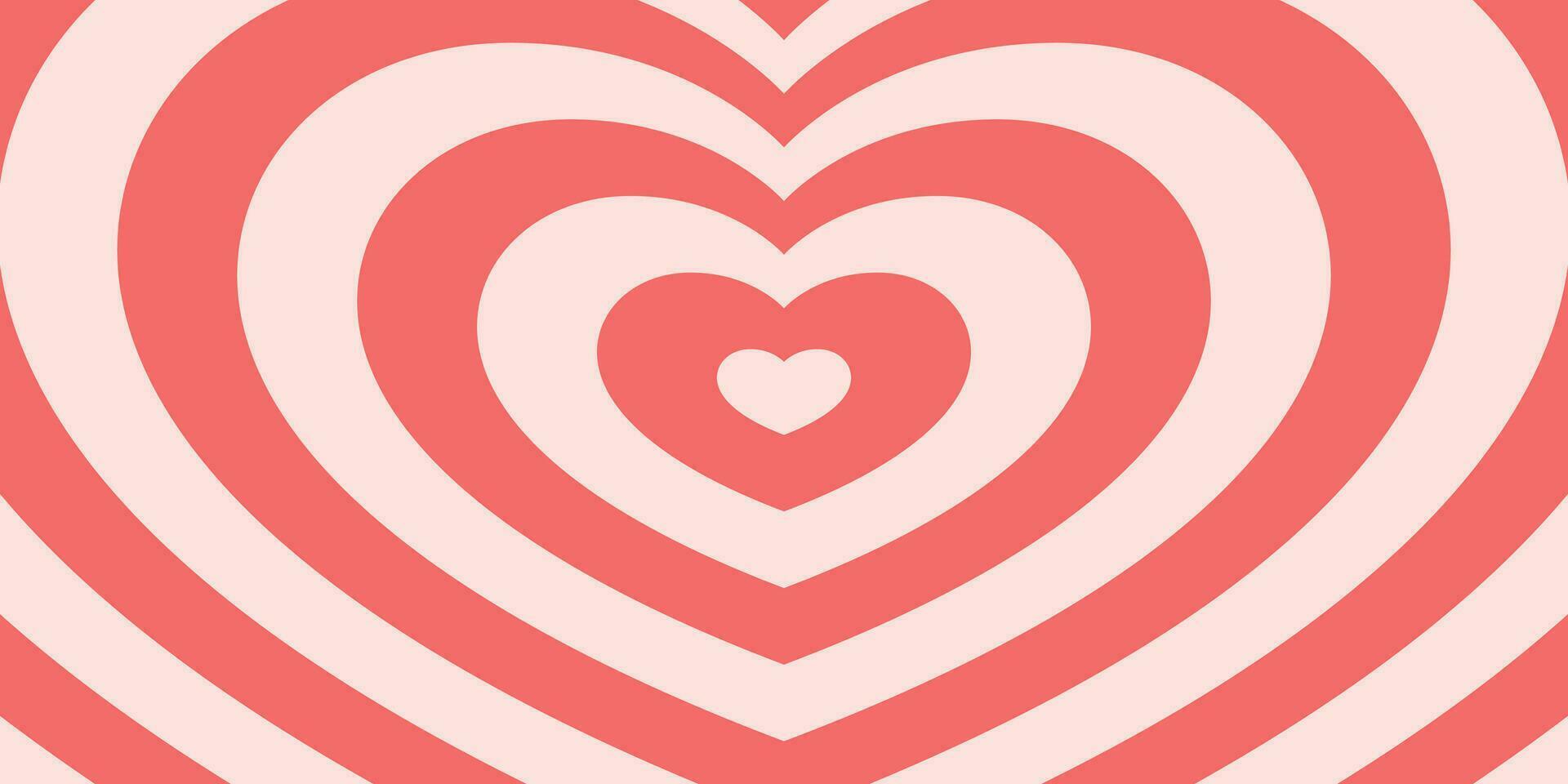 Retro Wallpaper Featuring a Red and White Tunnel Made of Hearts. Dive into the Psychedelic Vibes of the 70s. vector
