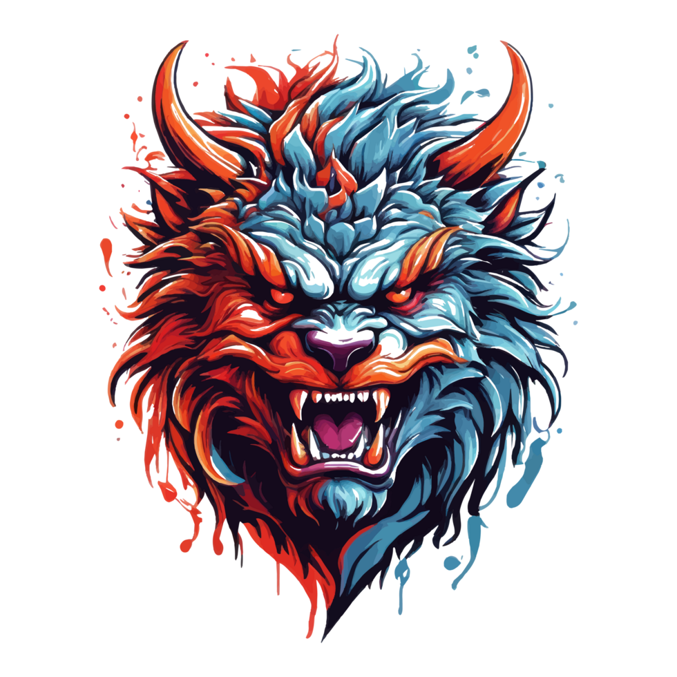 AI generated A psychedelic graphic design with a angry beast character, for T-shirt printing. png