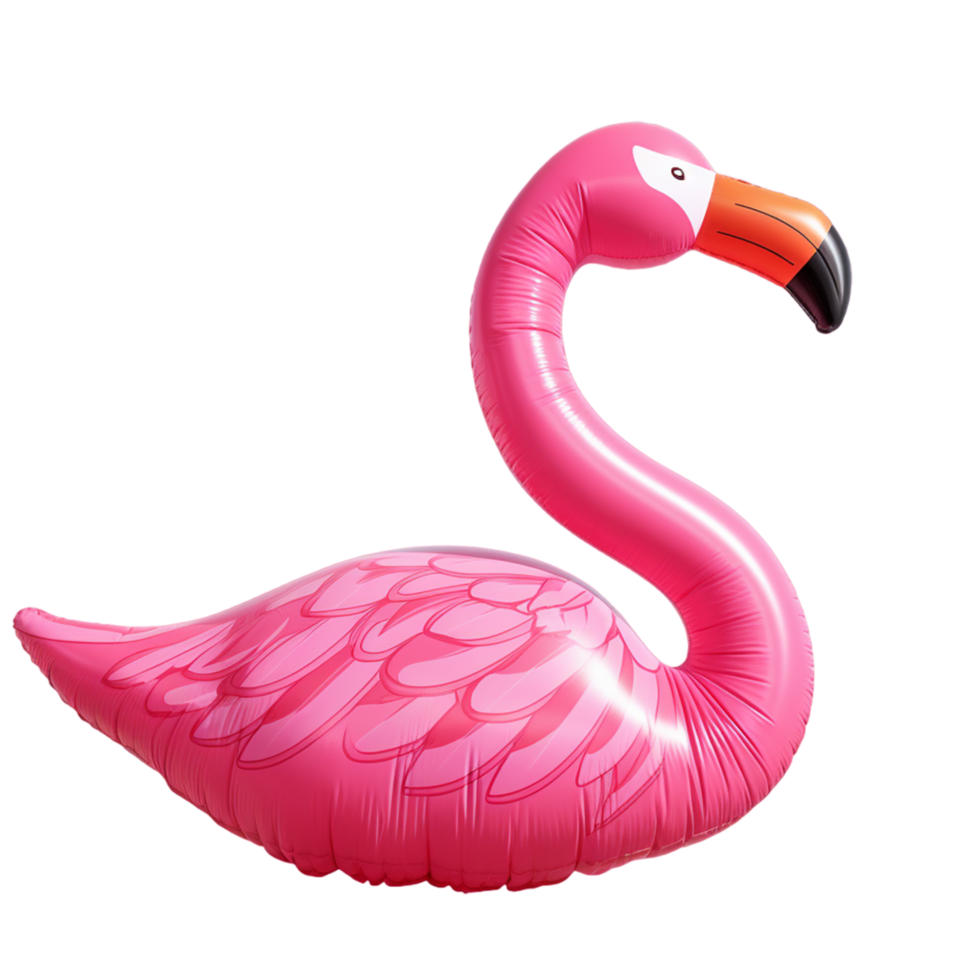 AI generated Pink inflatable flamingo floating in blue ocean water for summer png