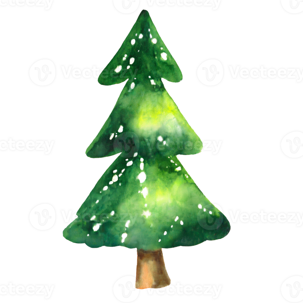 AI generated Watercolor green Christmas tree clip art on transparent background. png