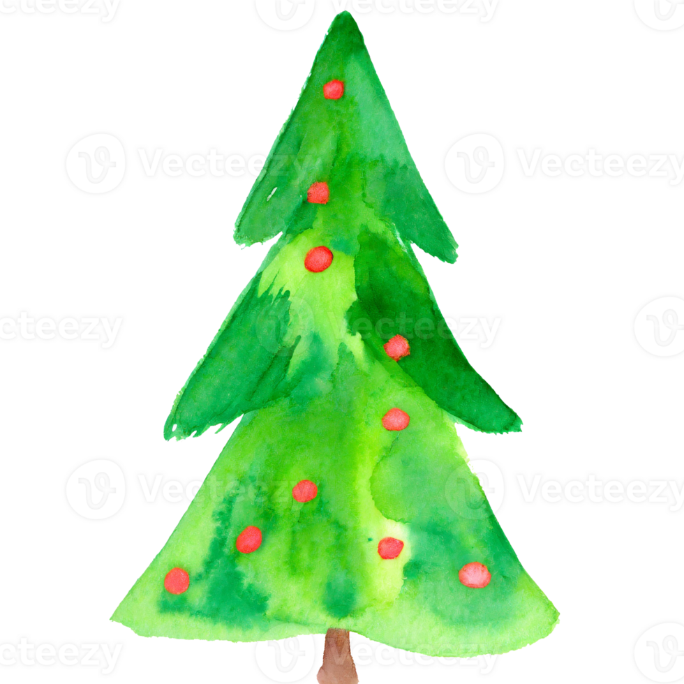 AI generated Watercolor green Christmas tree clip art on transparent background. png