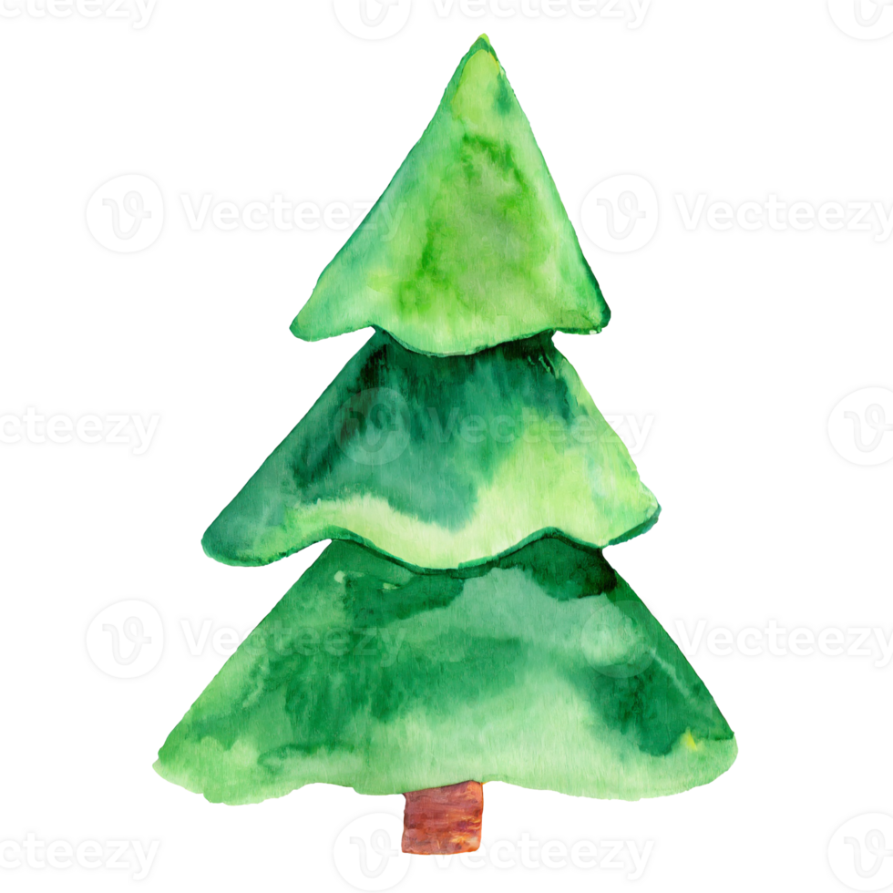 AI generated Watercolor green Christmas tree clip art on transparent background. png