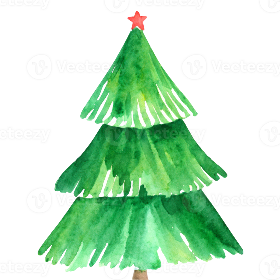 AI generated Watercolor green Christmas tree clip art on transparent background. png