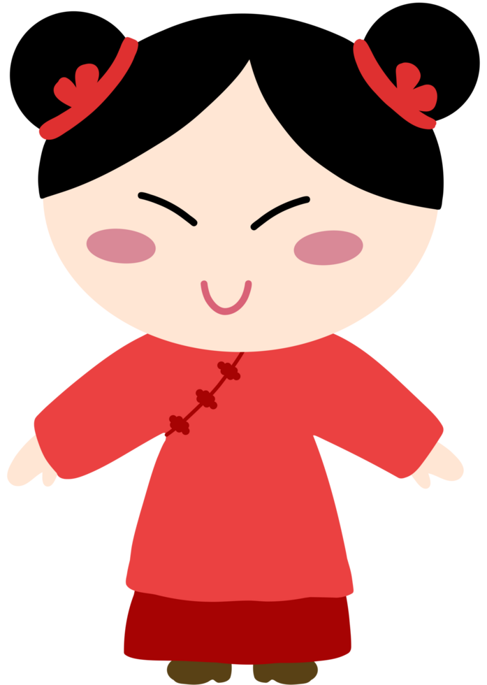 Chinese girl cartoon character wearing red costume png