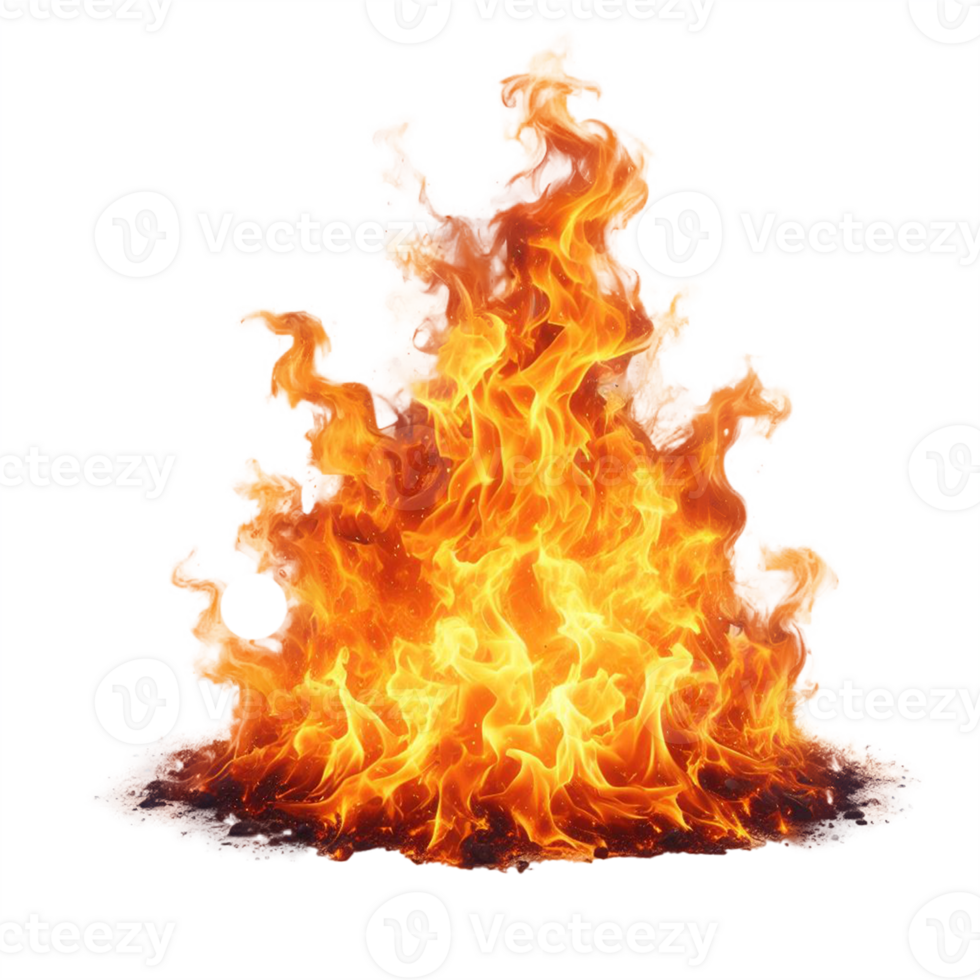 AI generated Flames of burning fire with Bright orange blazing tongues on transparent background. png