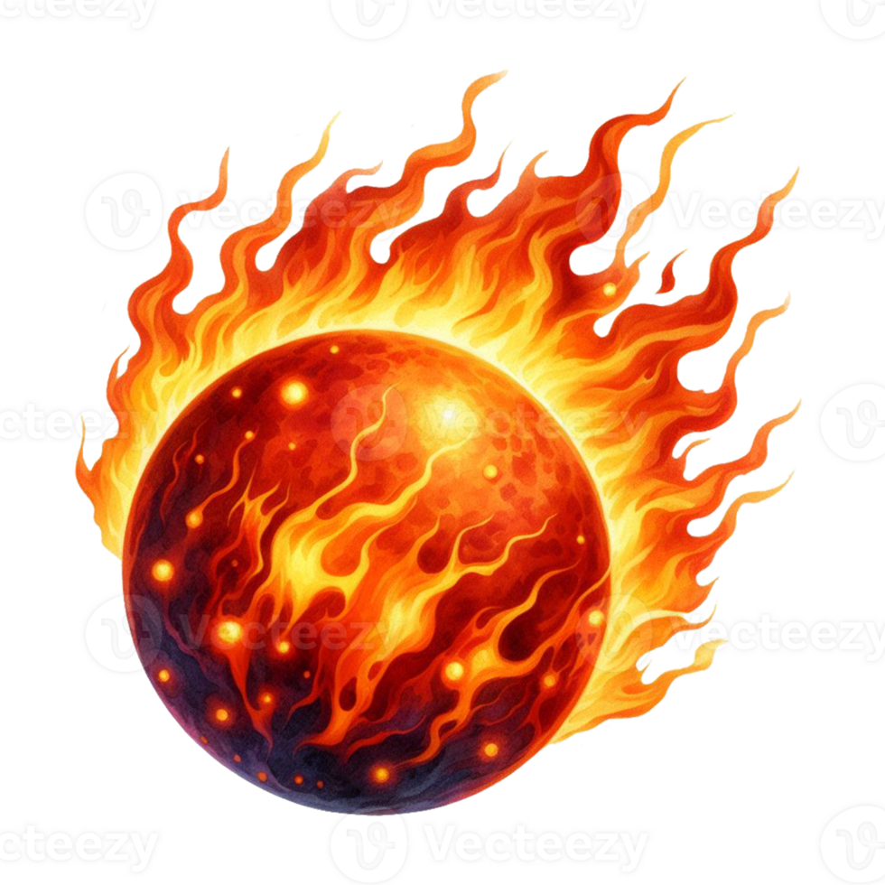 AI generated Sun and high temperature. Earth on fire global warming of hot weather concept on transparent background png