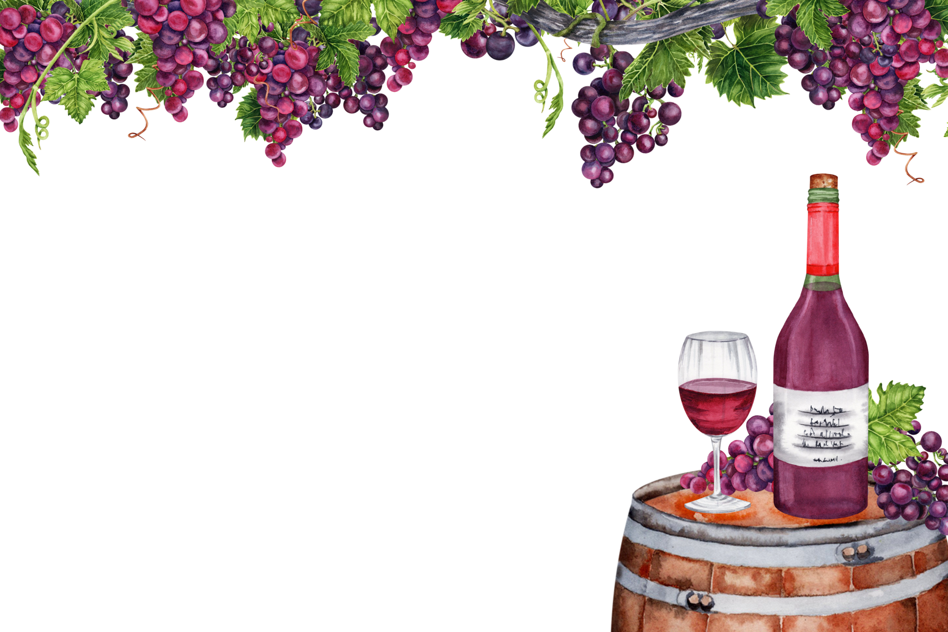 Postkarte Design mit Wein Glas und Flasche auf oben von hölzern Fass ...