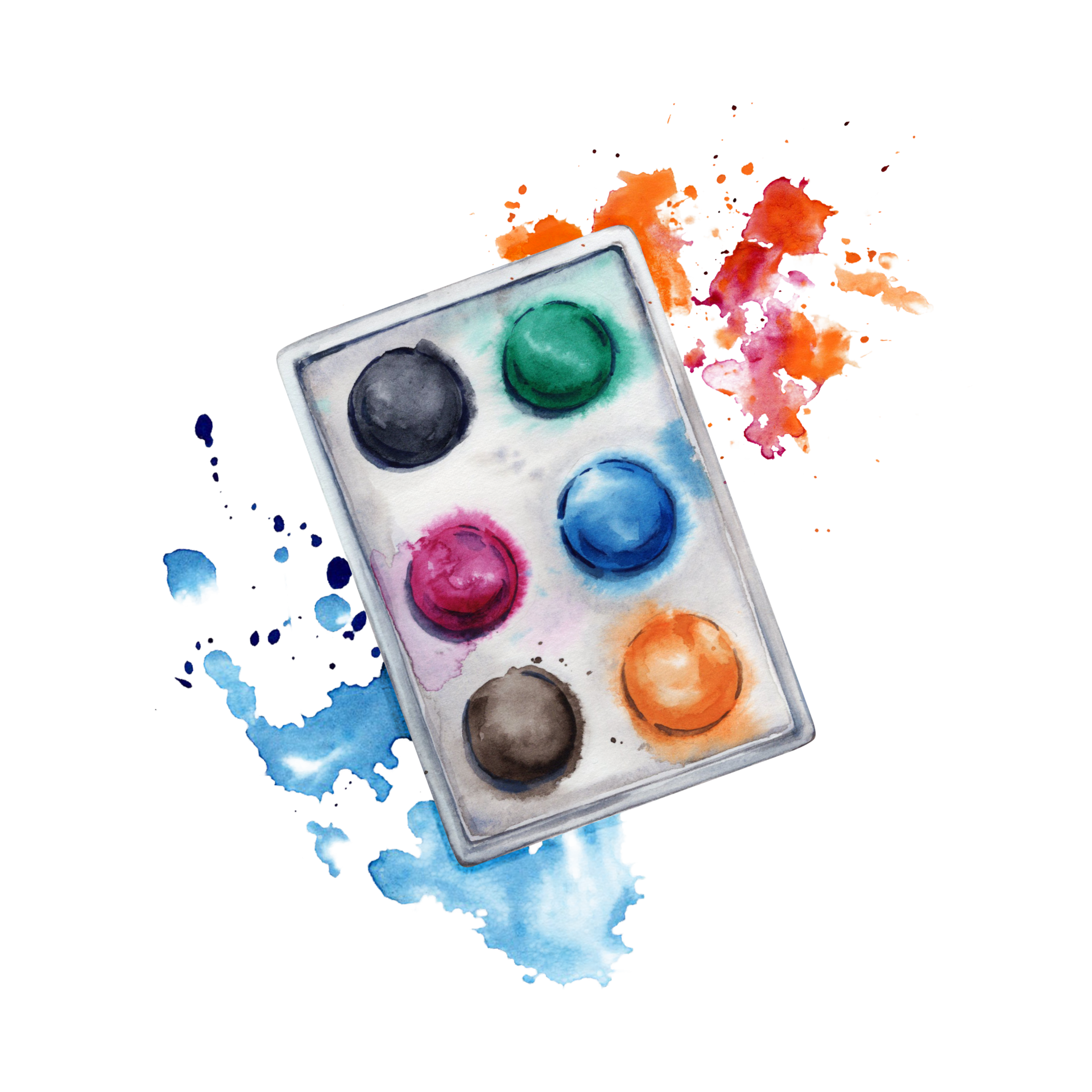 Conjunto De Acuarela Pinturas En Un Paleta Con Vistoso Salpicar conjunto-de-acuarela-pinturas-en-un-paleta-con-vistoso-salpicar