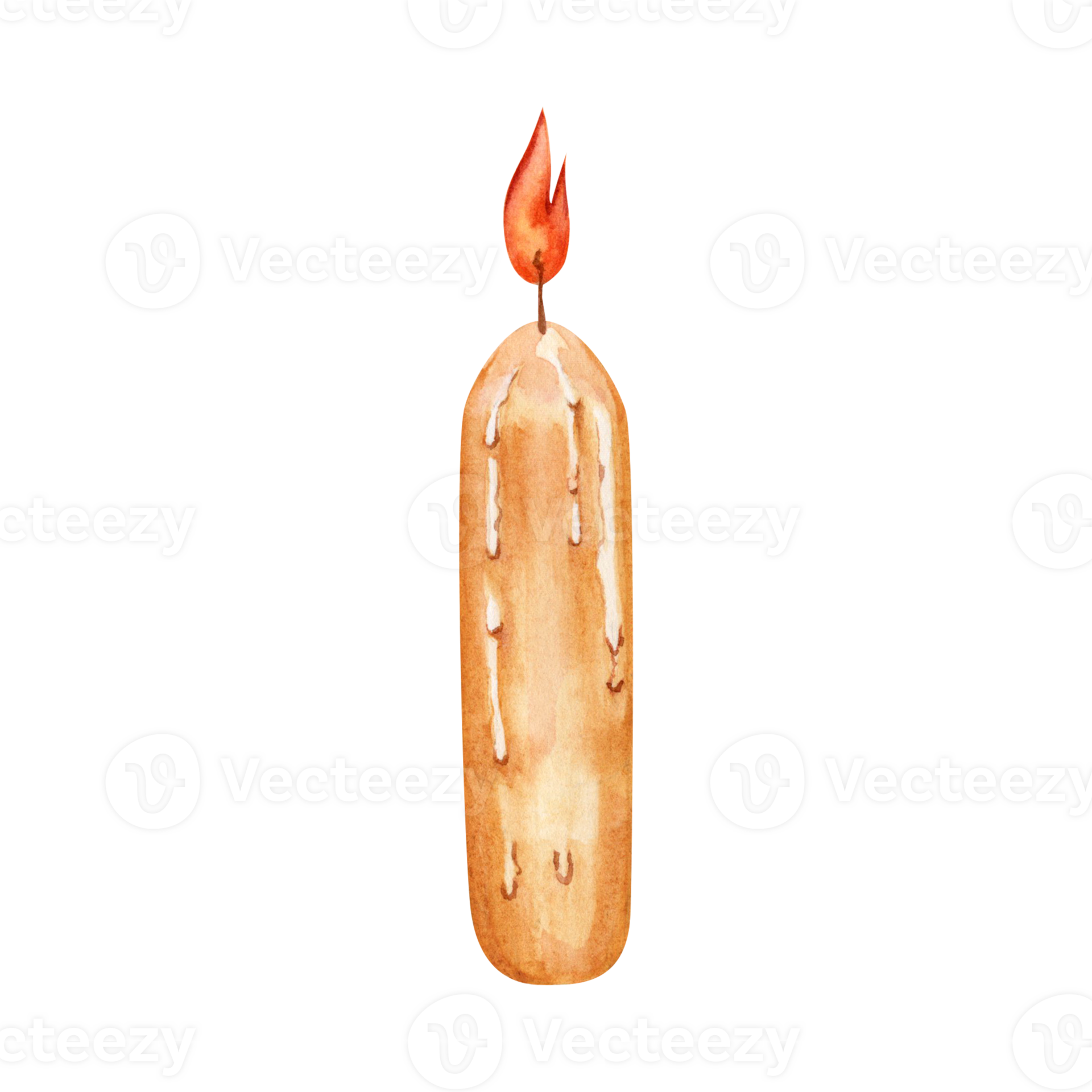 Burning candlestick with orange flame. Christmas design element. Hand