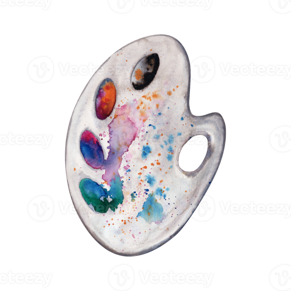 Artistic color pallette with paint splashes. Hand drawn element. Watercolor illustration isolated on transparent background. Art World Day collection for art classes, stores, flyers, ads, web designs png