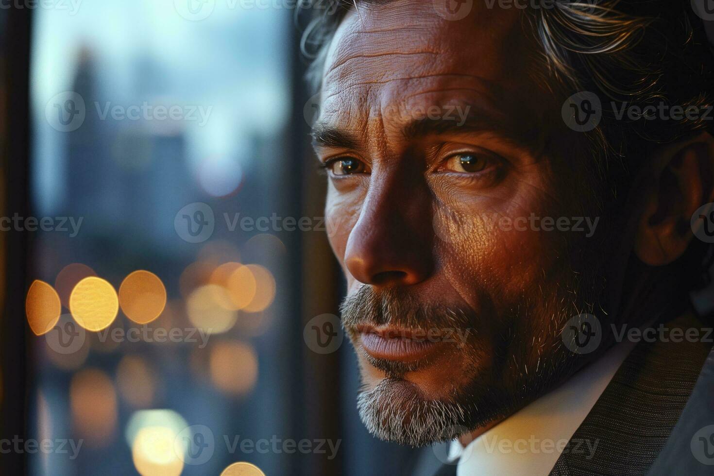 AI generated Handsome businessman looking out the window photo