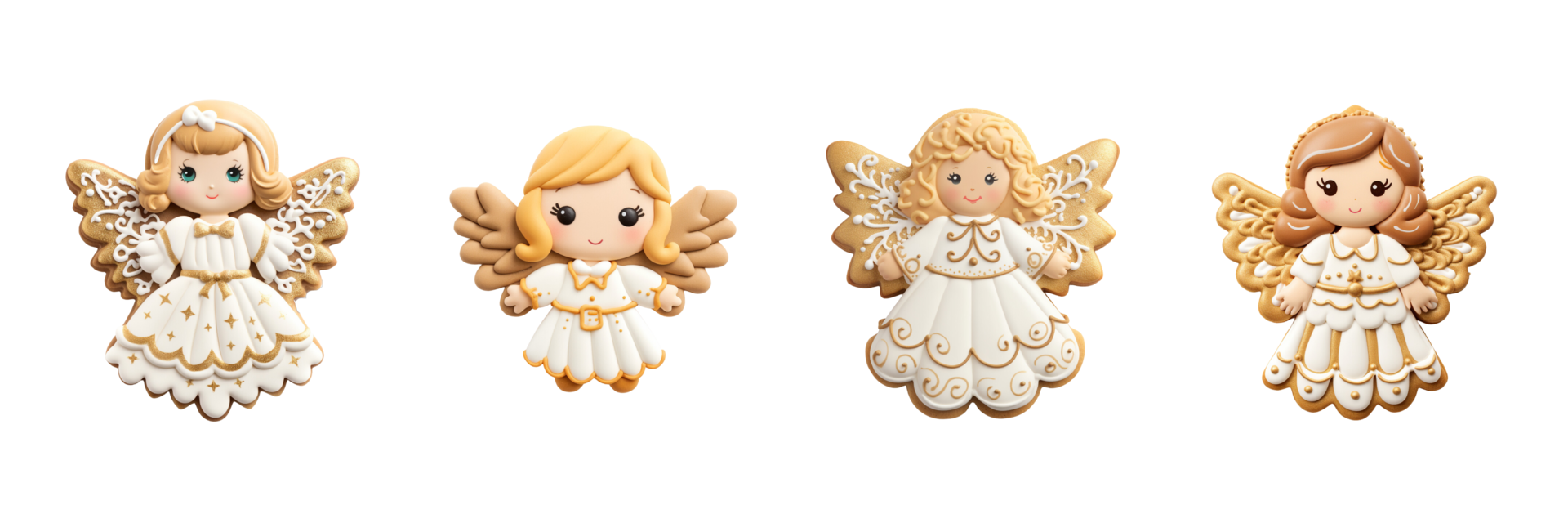 AI generated three angel figurines on a transparent background png