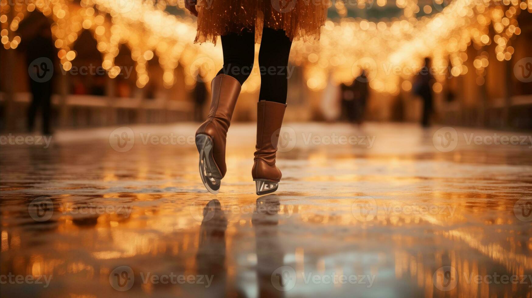 AI generated the legs of an ice skater and shoes on ice photo