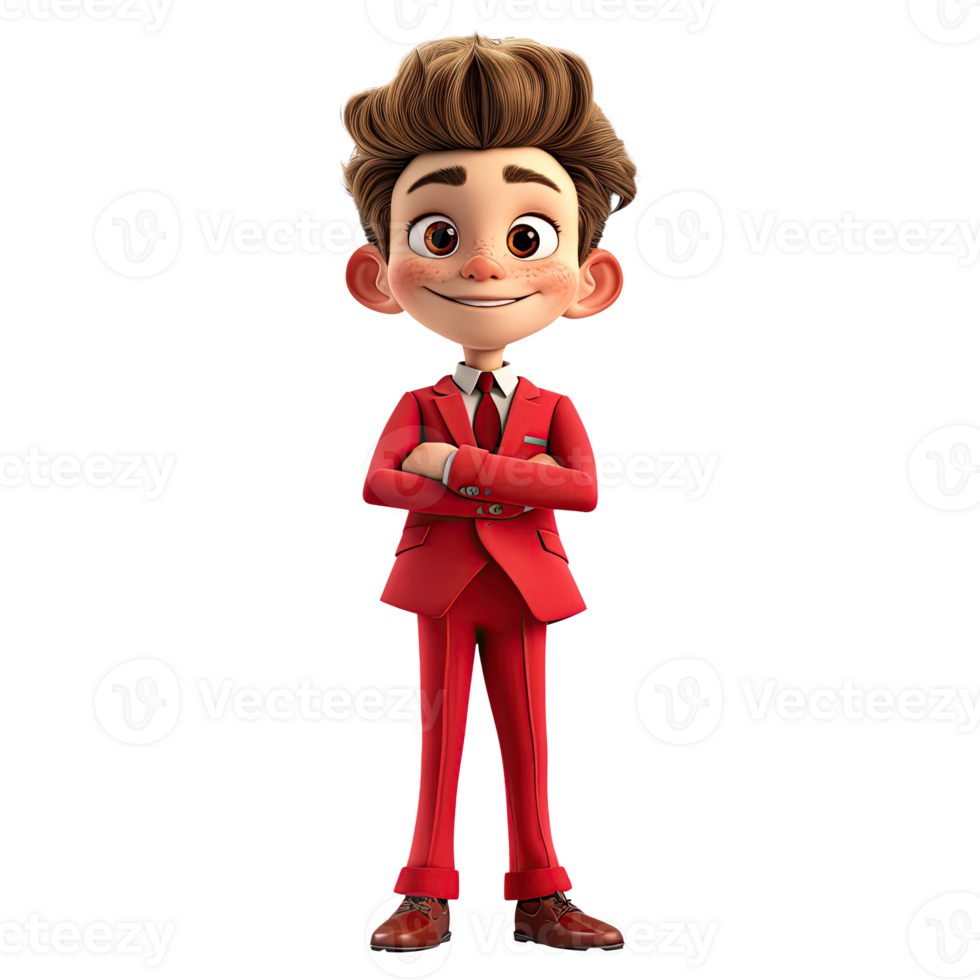 AI generated 3D cartoon man in red suit. Businessman character on transparent background png