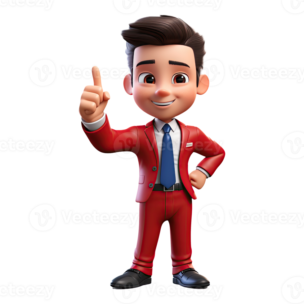 AI generated 3D cartoon man in red suit. Businessman character on transparent background png