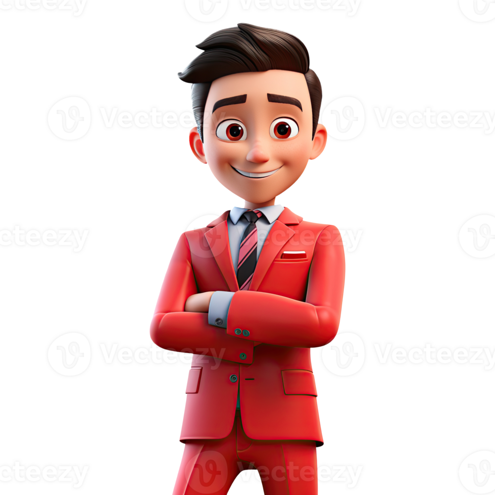 AI generated 3D cartoon man in red suit. Businessman character on transparent background png