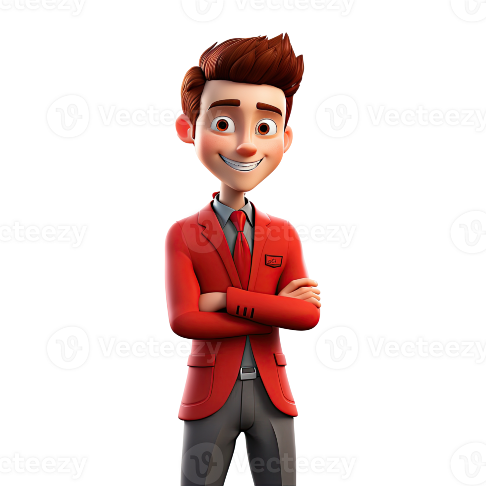 AI generated 3D cartoon man in red suit. Businessman character on transparent background png