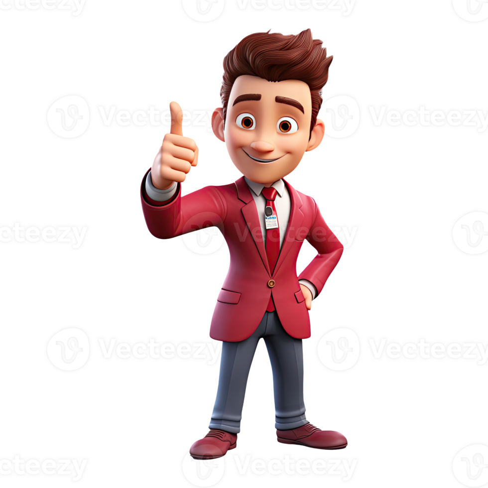 AI generated 3D cartoon man in red suit. Businessman character on transparent background png
