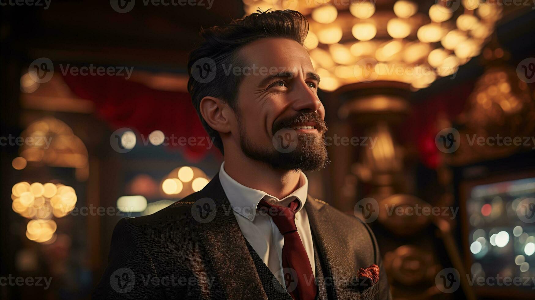 AI generated Man in a casino dressed in a suit photo