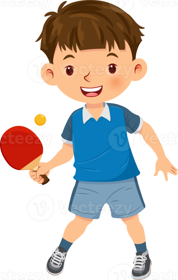 Cute boy playing table tennis png