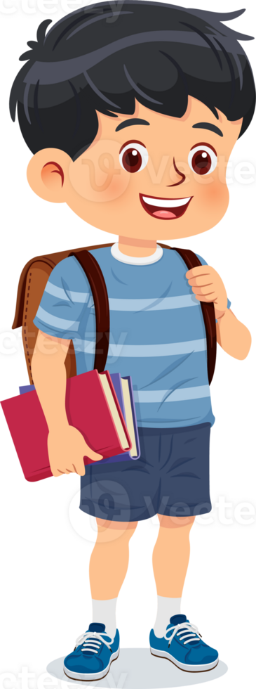 Little boy stand holding books with backpacks png