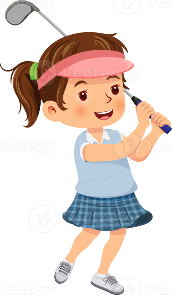 Cute girl playing golf png