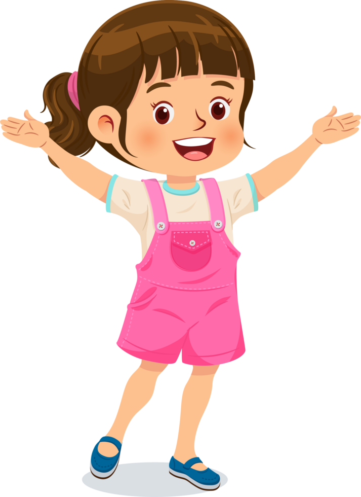 Little girl stand holding their hands up and smiling png