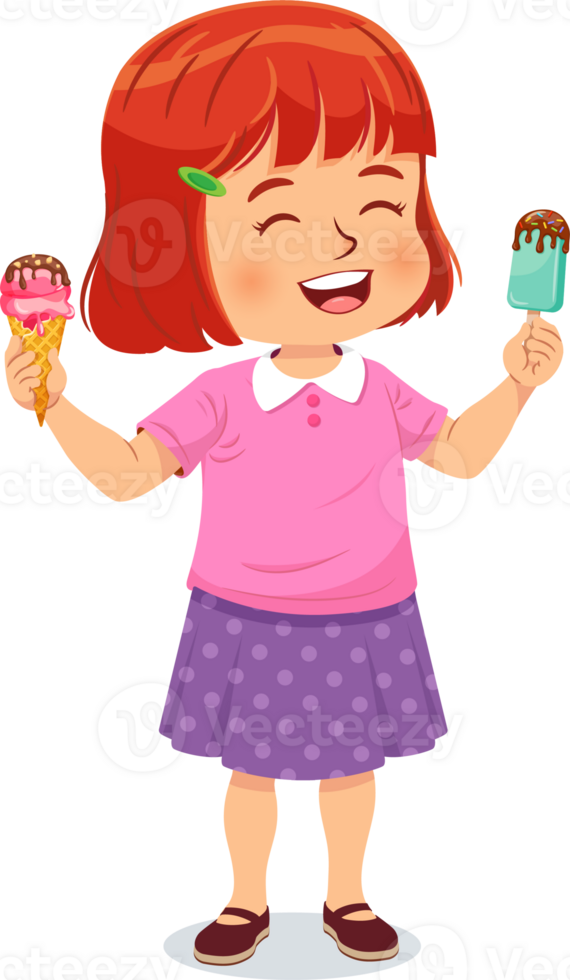 Cute little girl enjoy delicious ice cream png