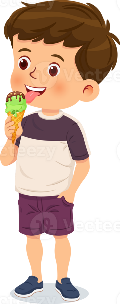 fofa pequeno Garoto apreciar delicioso gelo creme png