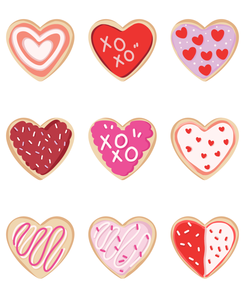 Heart cookies valentine day clipart hand drawn png