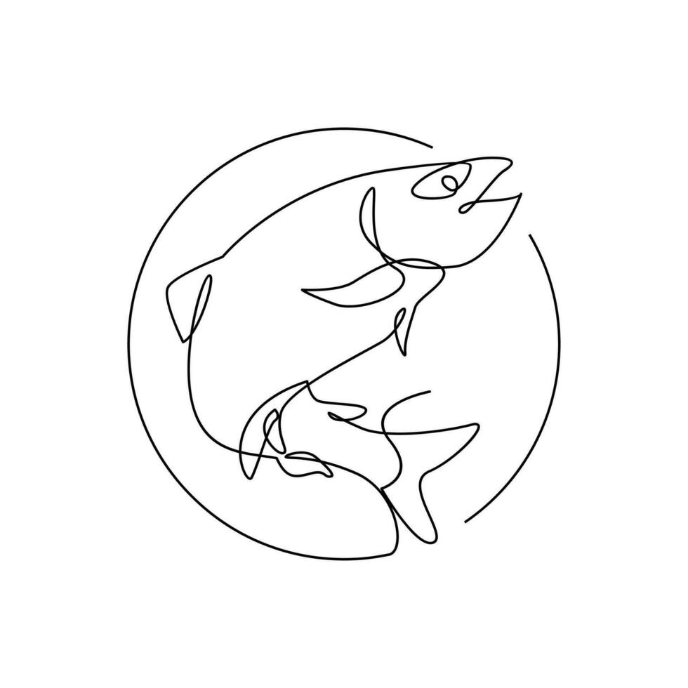 Salmon fish single line illustration vector