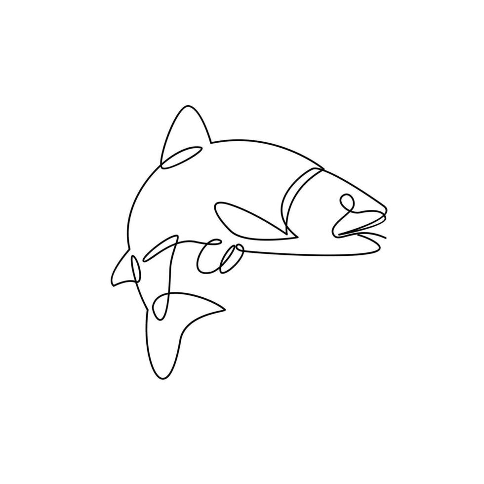 Salmon fish single line illustration vector