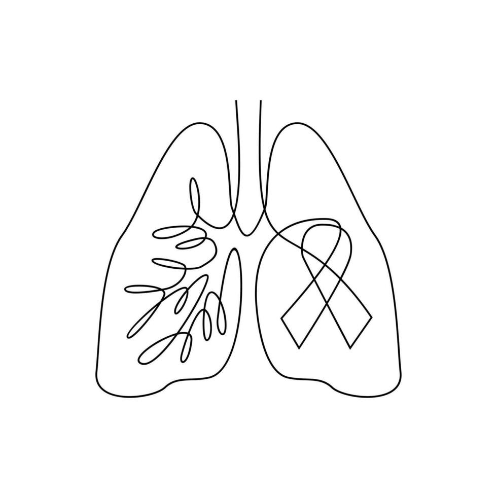 lung single line illustration drawing vector