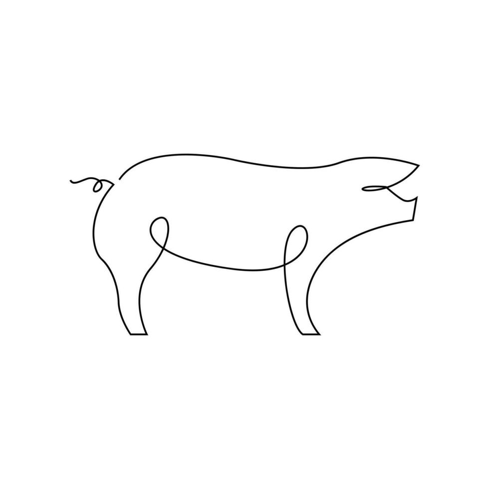 Pig single line illustration drawing vector