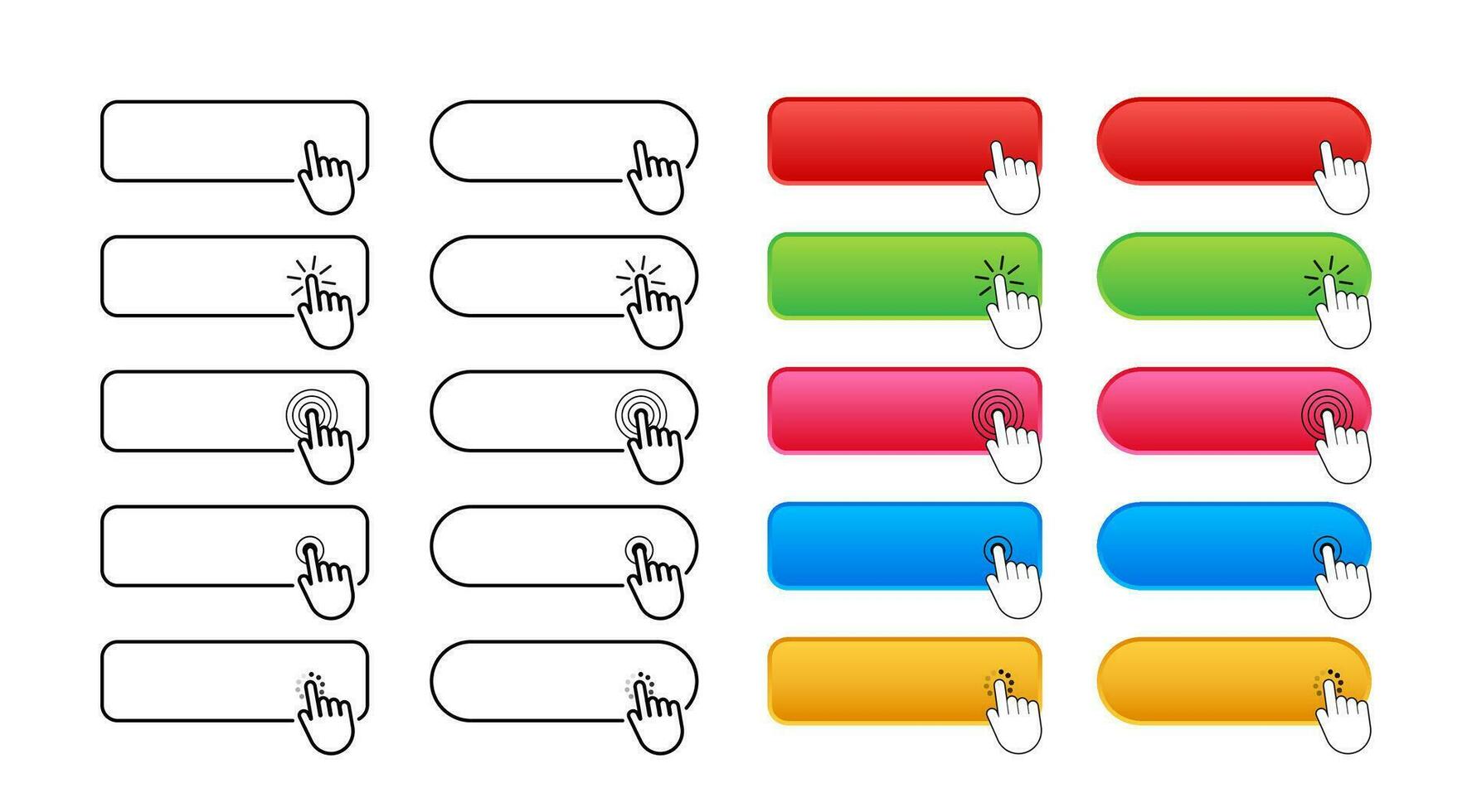 Interactive Buttons Set with Clicking Hand Icons - Web User Interface Elements vector