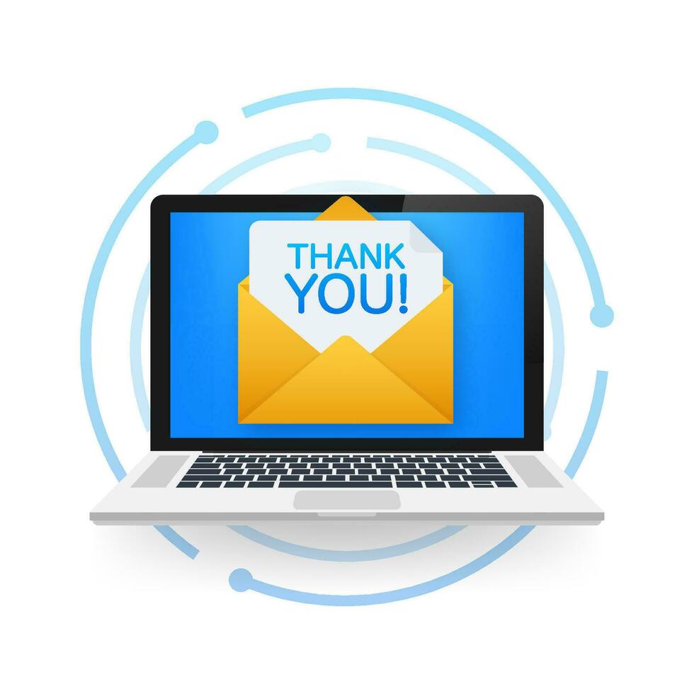 Laptop Email Notification with Thank You Message Vector Illustration - A contemporary depiction of gratitude via digital communication.