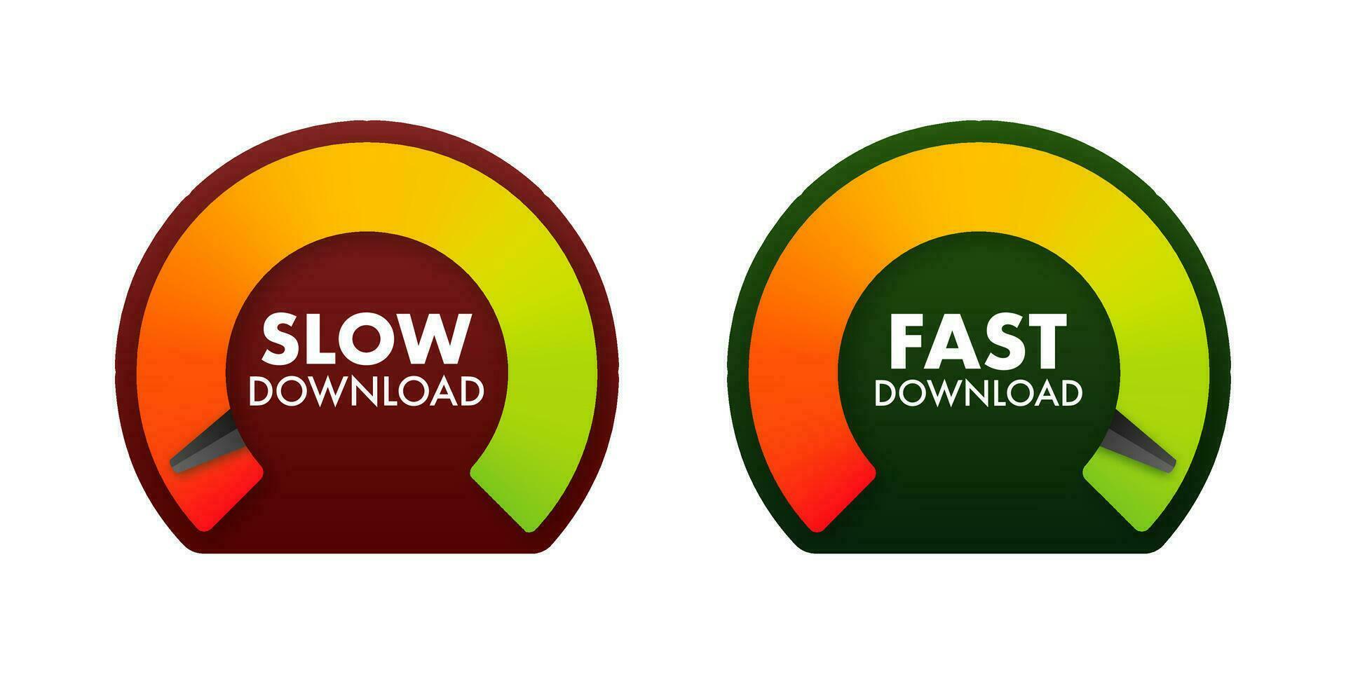 Internet Speedometer Concept with Slow and Fast Download Indicators, Vector Illustration for Web Performance and Bandwidth Measurement