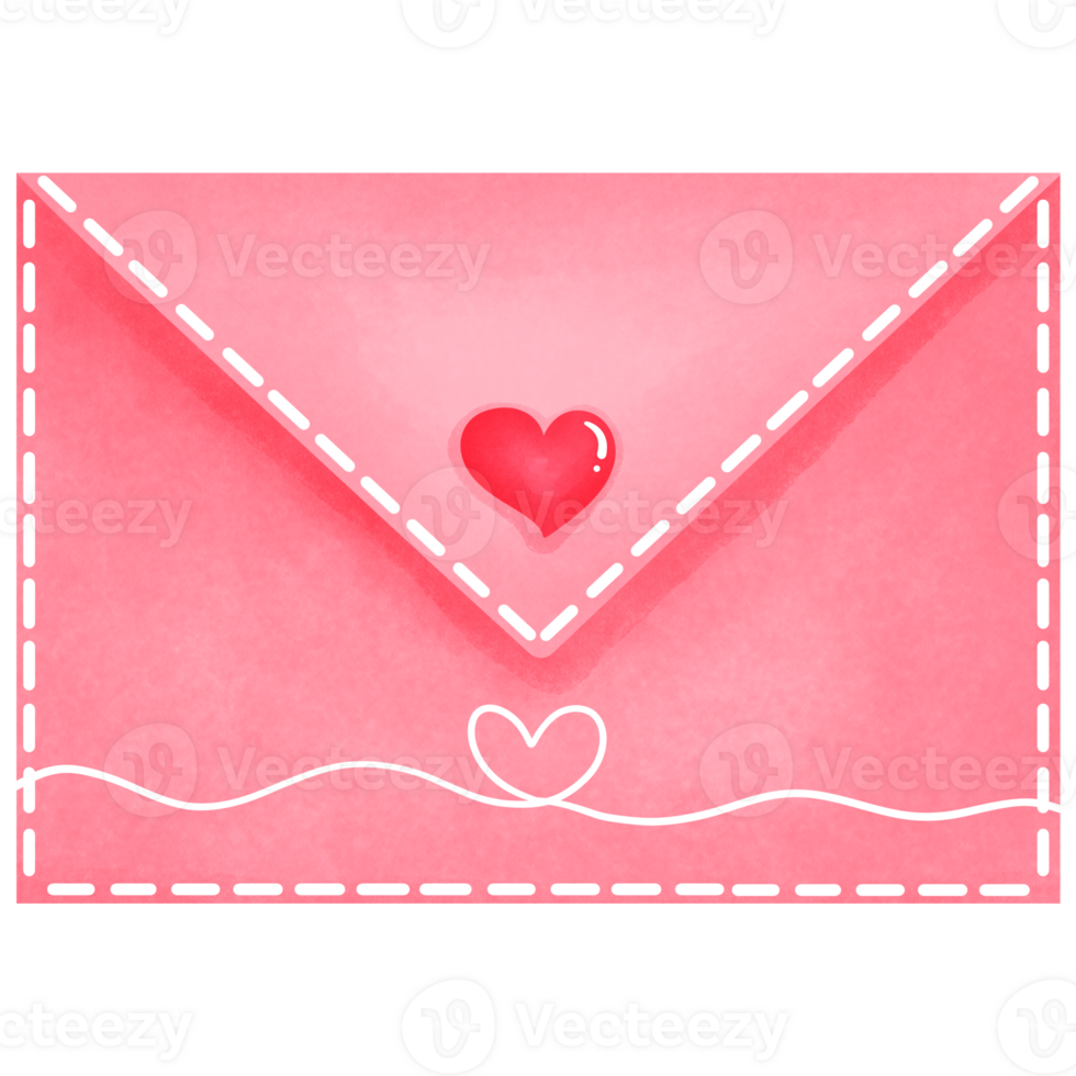 Romantic pink envelope with heart watercolor clipart for valentines day.Love letter illustration. png