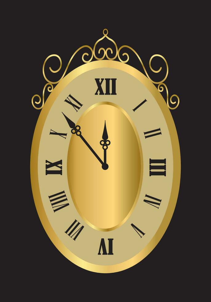 Gold Clock Ellipse Vintage Elegant Luxury, Classic, Modern Gold Color vector