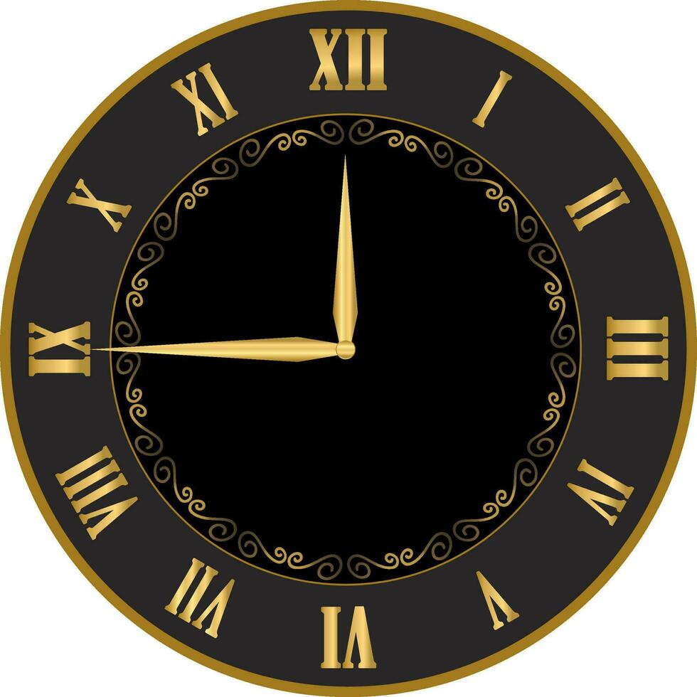 Clock Modern Vintage Elegant Luxury, Classic, Modern Gold Black Color vector