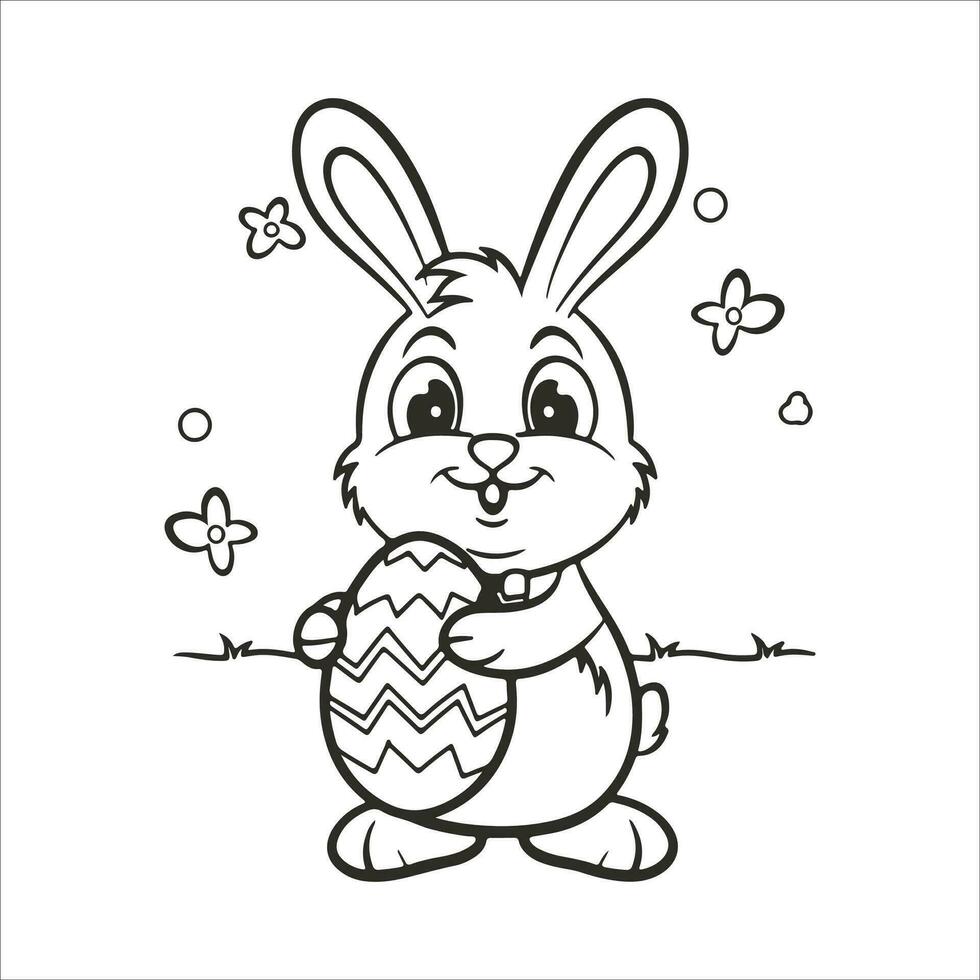 Pascua de Resurrección conejito con un Pascua de Resurrección huevo. negro y blanco vector ilustración para colorante libro línea Arte.