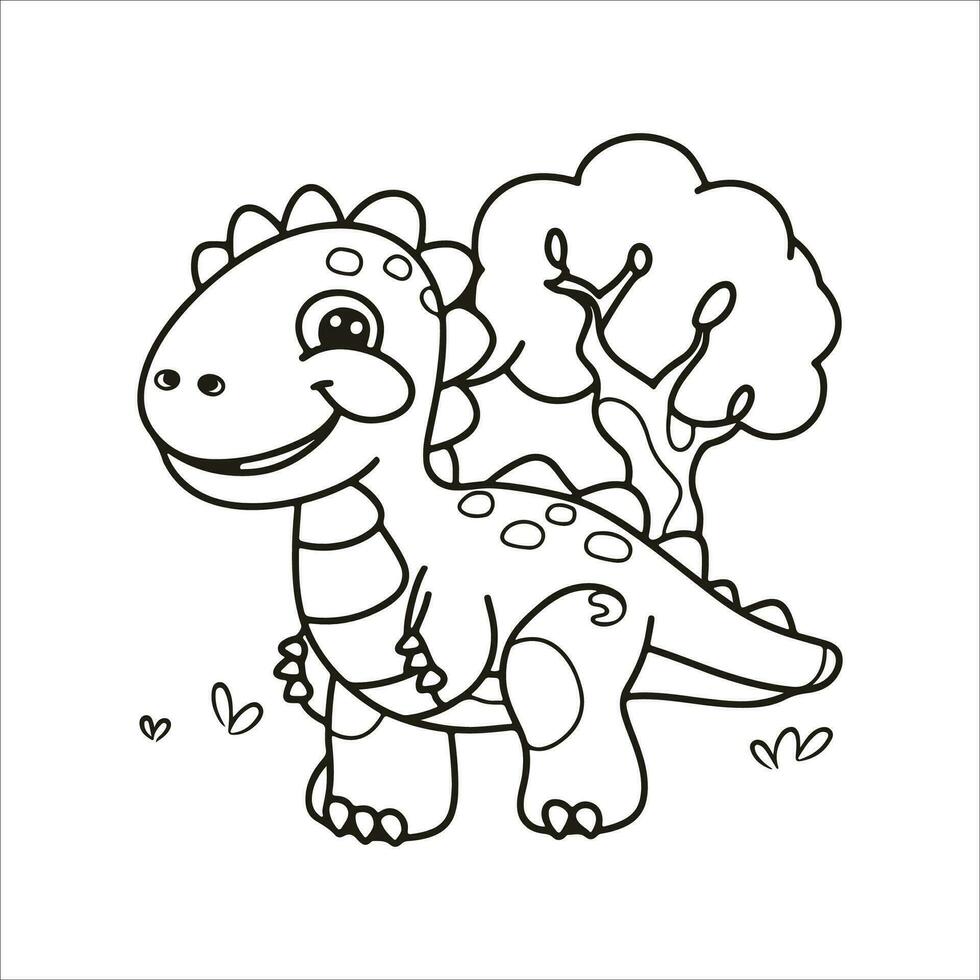 Vector cute coloring book with dinosaur